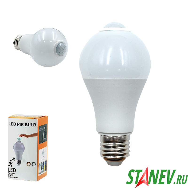 Лампа с датчиком движения LED цоколь Е27 9W 6500K 1-100 Лампа с датчиком движения LED PIR BULB цоколь Е27 9W 6500K 1-100