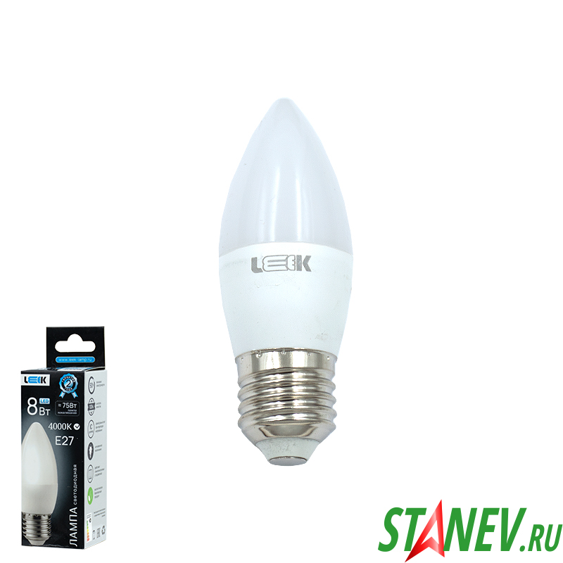 LEEK Лампа светодиодная Свеча E27-8W-4K SV 10-100 LEEK Лампа светодиодная Свеча E27-8W-4K SV 10-100