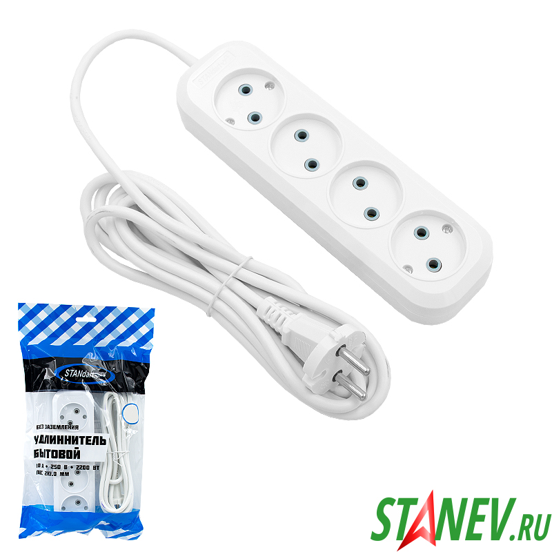 Удлинитель бытовой ST11-4W-3M без заземления 4р-3м 10А 250В ПВС 2х1,0 Standart Luxe 10-60 Удлинитель бытовой ST11-4W-3M без заземления 10А 250В ПВС 2х1,0 Standart Luxe 10-60
