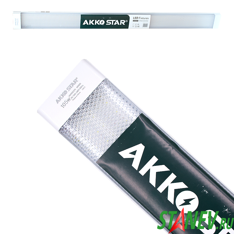AKKO STAR Светильник линейный Т12 105W призма 5-рядов диод 1200*100*30 мм 6500K IP20 металл 1-20 AKKO STAR Светильник линейный Т12 105W призма 5-рядов диод 1200*100*30 мм 6500K IP20 металл 1-20