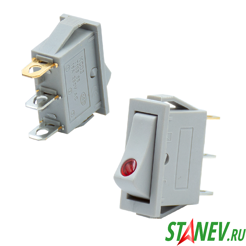 Рокерный выключатель ВКЛ-ВЫКЛ Серый Узкий 16A-250V с подсветкой KCD3 100-2000 Рокерный выключатель ON-OFF Серый Узкий 16A-250V с подсветкой KCD3 100-2000