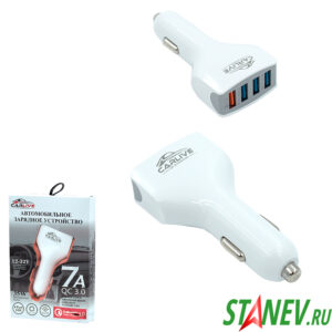 Зарядка для авто на 4-USB 5V 7A QC3.0 белый KC08 МРМ 10-100
