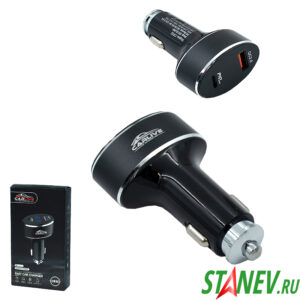 Зарядка для авто с вольтметром на 1-USB и Type-C 25W 12-24V черный CR32 МРМ 10-100