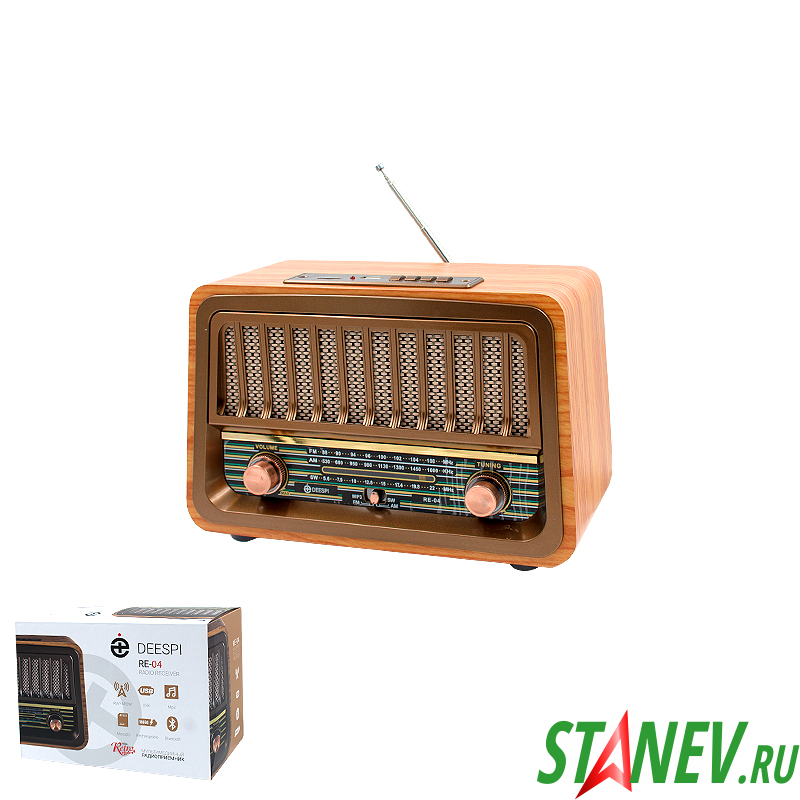 Радиоприемник РЕТРО RE-04 BT/AM/FM/SW/USB/MicroSD Deespi MPM 1-10 Радиоприемник РЕТРО RE-04 BT/AM/FM/SW/USB/AUX/MicroSD Deespi MPM 1-10