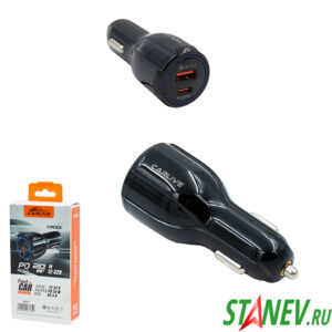 Зарядка для авто на 1-USB и 1-PD 20W CR33 черный CARLIVE МРМ 20-100