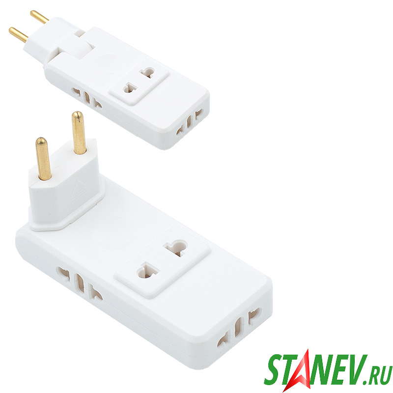 Сетевой разветвитель-четверник с поворотом на 180° белый 16A/220V 1-600