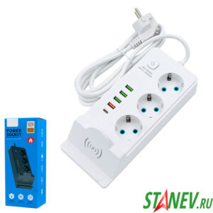 Удлинитель-фильтр с защитой 3-роз 3000W 4-USB+Type-C 2m Q880 10-60