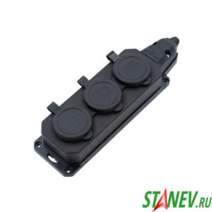 Колодка розеточная влагозащищенная 3-мест с заглушками IP44 16A RUBBER BLACK 10-40