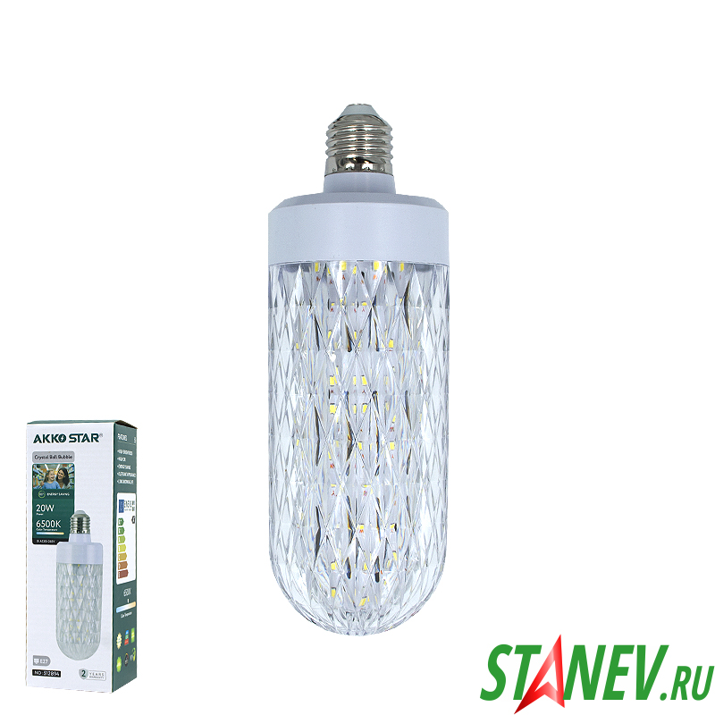 AKKO STAR Лампа хрустальная суженная led Е27 20W 6500K стиль-зона 10-80 AKKO STAR Лампа хрустальная суженная led Е27 20W 6500K стиль-зона 10-80